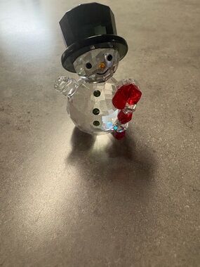 Swarovski Crystal Snowman Figurine with Red Candy Cane